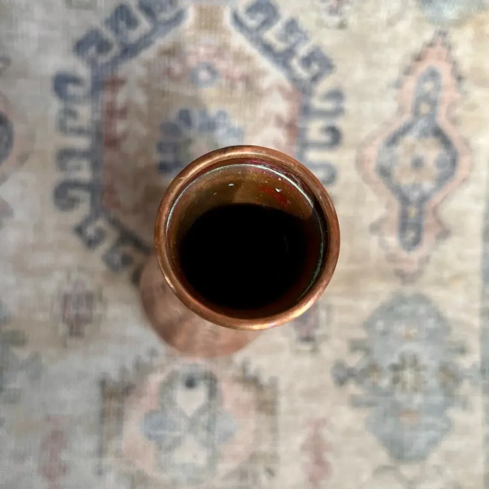 Vintage 60s Solid Copper Bud Vase Etched Band Mid Century Rustic Decor 8" - Picture 5 of 7